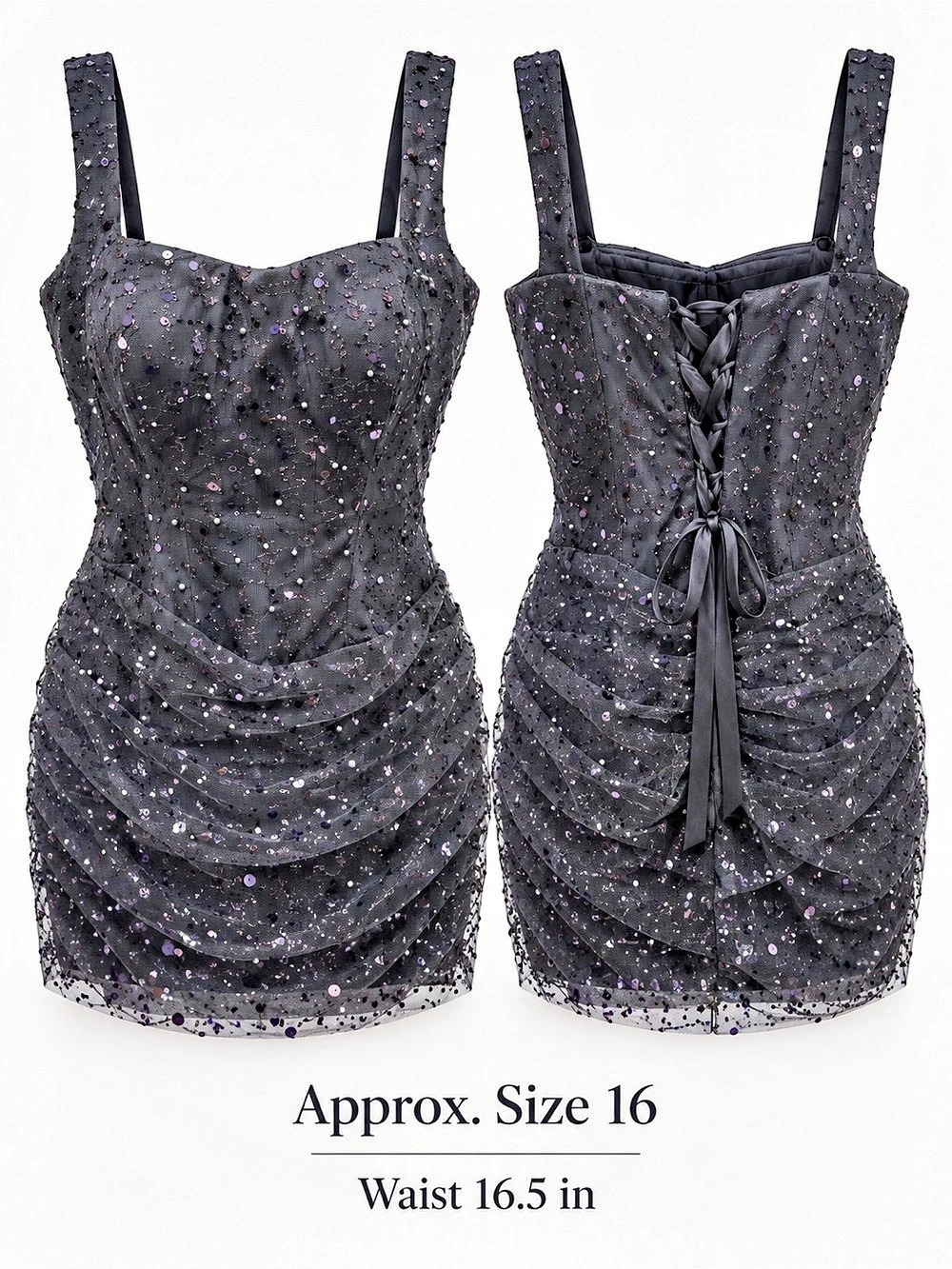 Sequin Mini Dress in Black & Gray Size 16